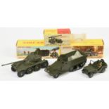 French Dinky Toys Group Of Military - (1) 822 Half-Tack with accessories, (2) 827 Panhard with ac...