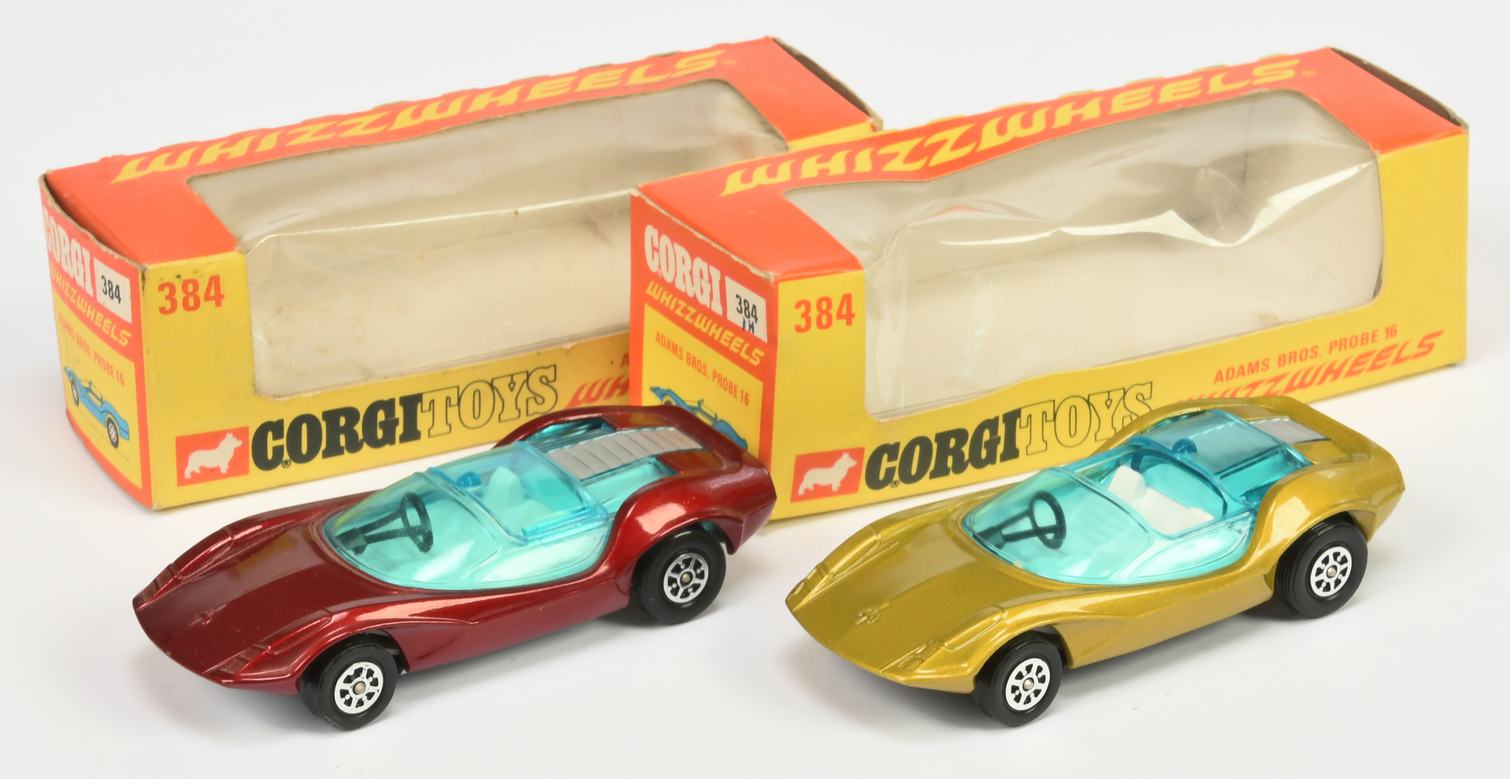 Corgi Toys Whizzwheels 384 Adams Bros Probe 16 A Pair - (1) Metallic Gold-Green, white interior a...