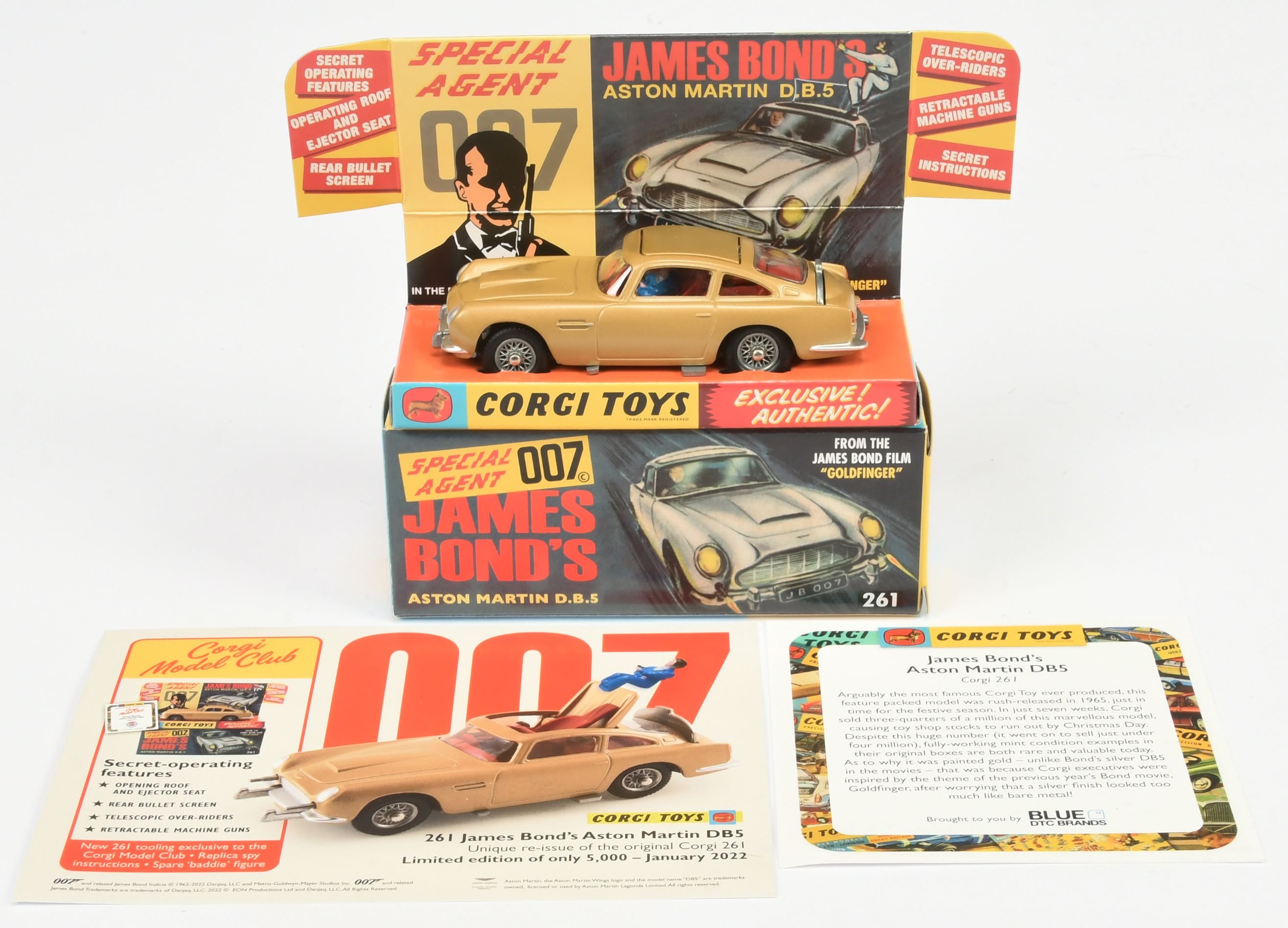 Corgi Toys 261 - "James Bond" Aston Martin DB5 taken from the film "Goldfinger" - finished in gol...