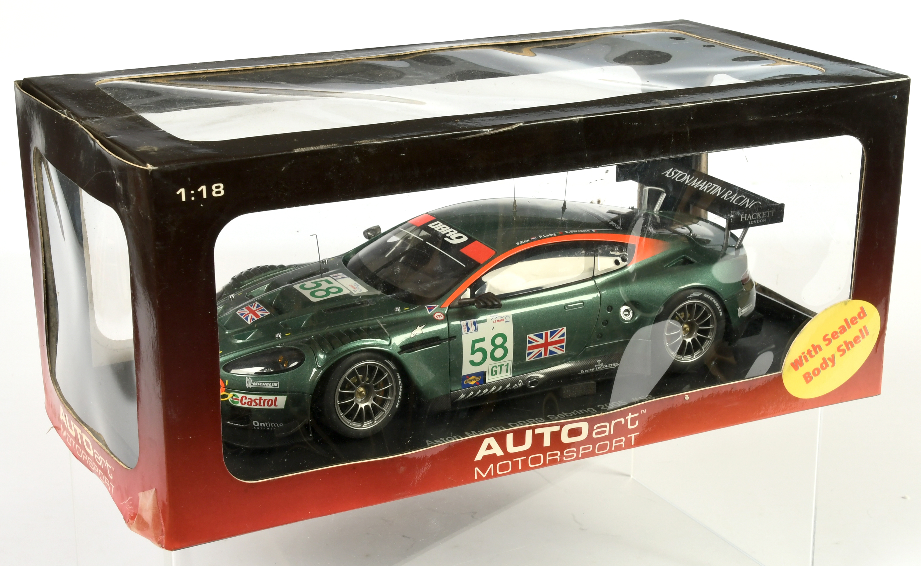 Autoart (1/18th) Aston Martin DBR9 Racing Car -Green with racing No.58 - Mint in a Fair window box 