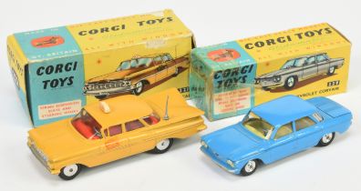 Corgi Toys 221 Chevrolet Impala "New York Taxi" - Yellow Body, red interior, silver trim, flat sp...
