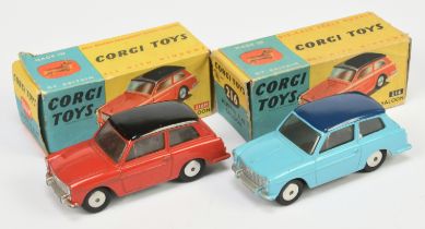 Corgi Toys Austin A40 Saloon A Pair - (1) 216 Light blue with dark blue roof, silver trim and fla...