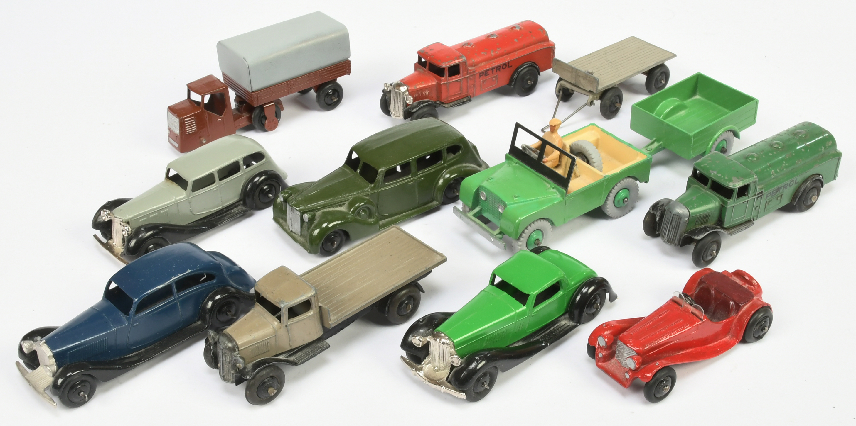 Dinky Toys Group To Include  - Mechanical Horse And Trailer, 25 series "Petrol" Tanker, Land Rove...
