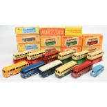 Dinky Toys Group of Buses To Include Streamlined Two-Tone blue, Double Decker " Dunlop", Duple Ro...