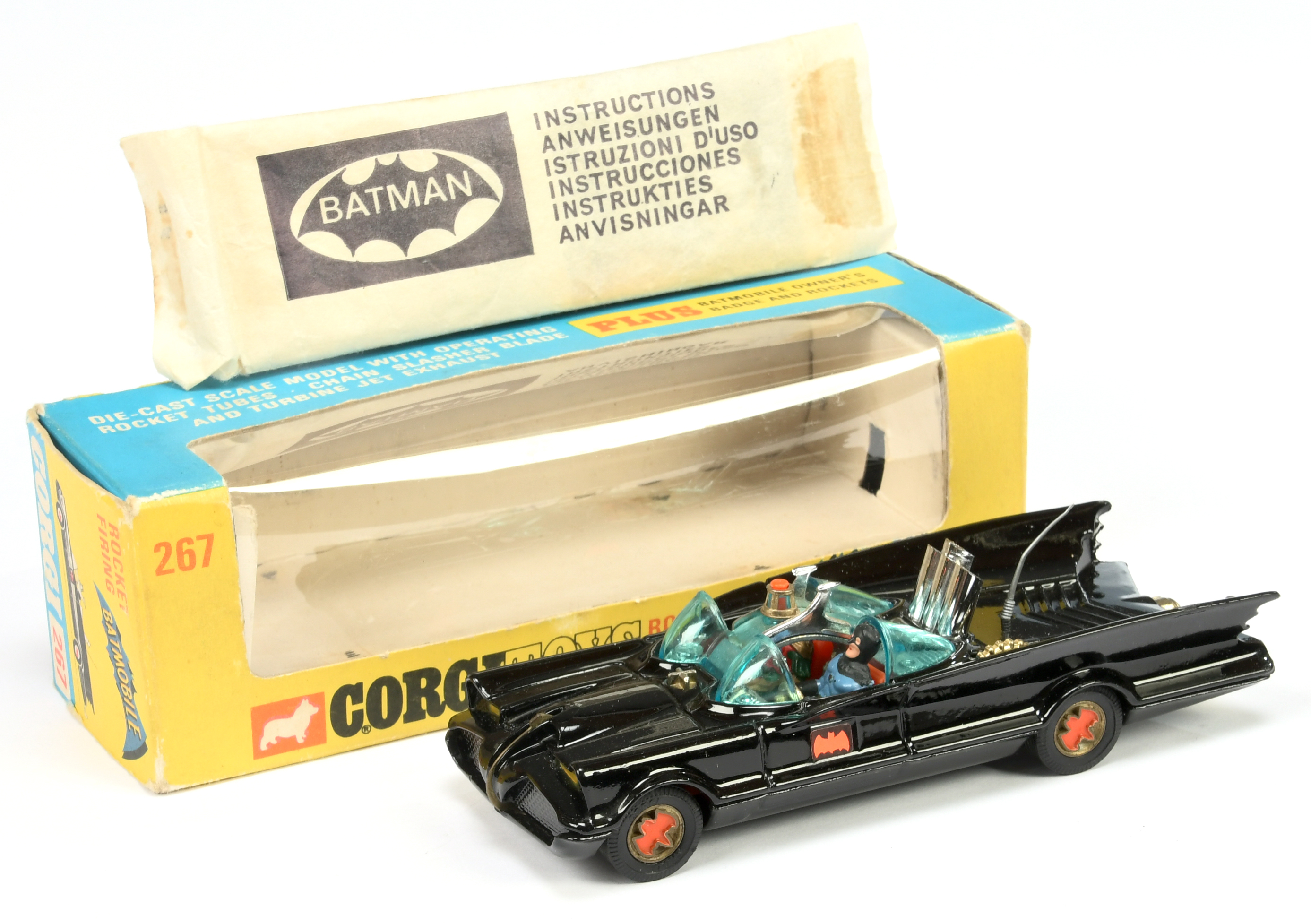 Corgi Toys 267 "Batman" Batmobile - Black body, red bat hubs,blue windows, with "Batman & Robin" ...