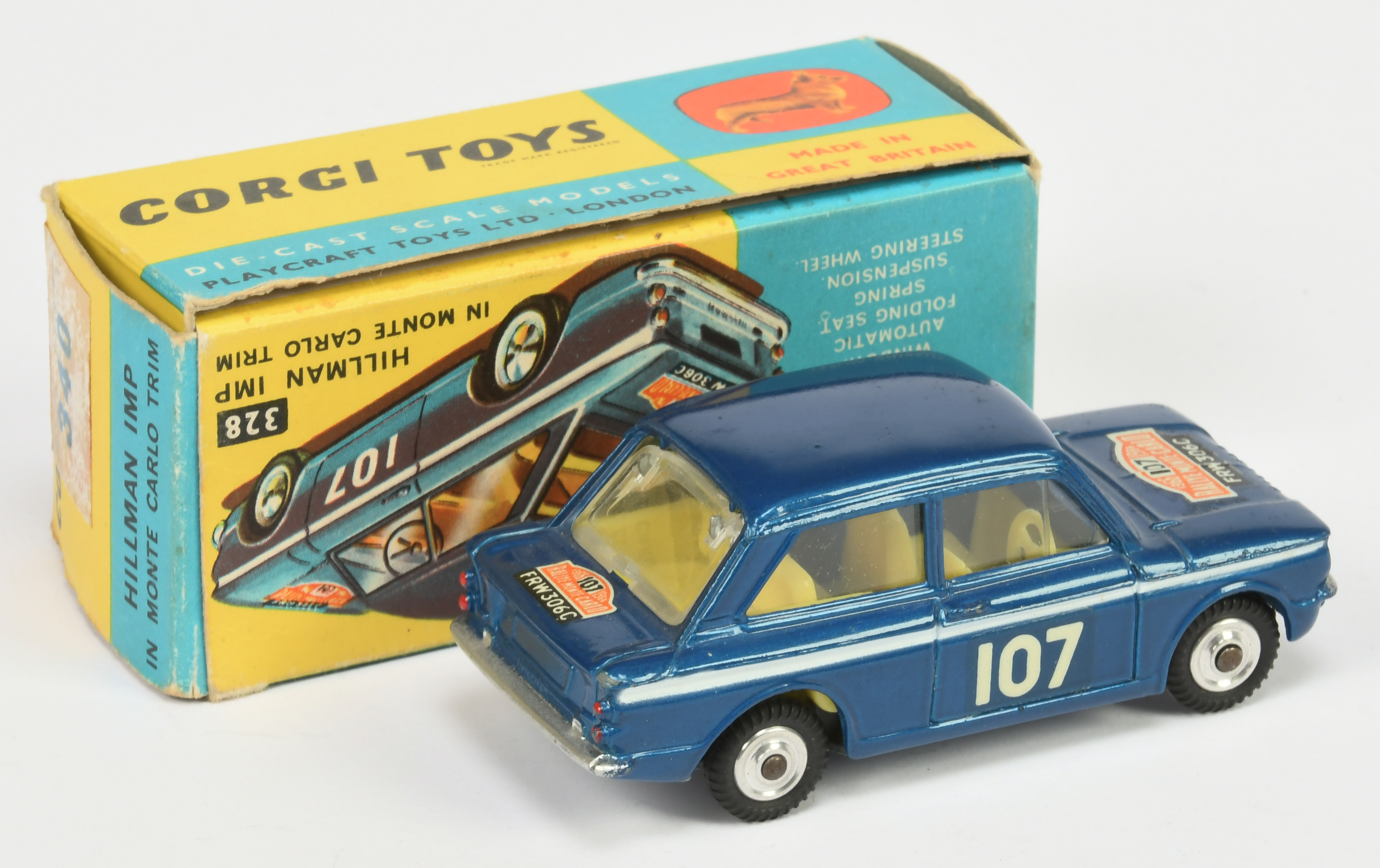 Corgi Toys 340 Sunbeam Imp "Rallye Monte Carlo" - Blue body, white flashes, Ivory interior, silve... - Image 2 of 2