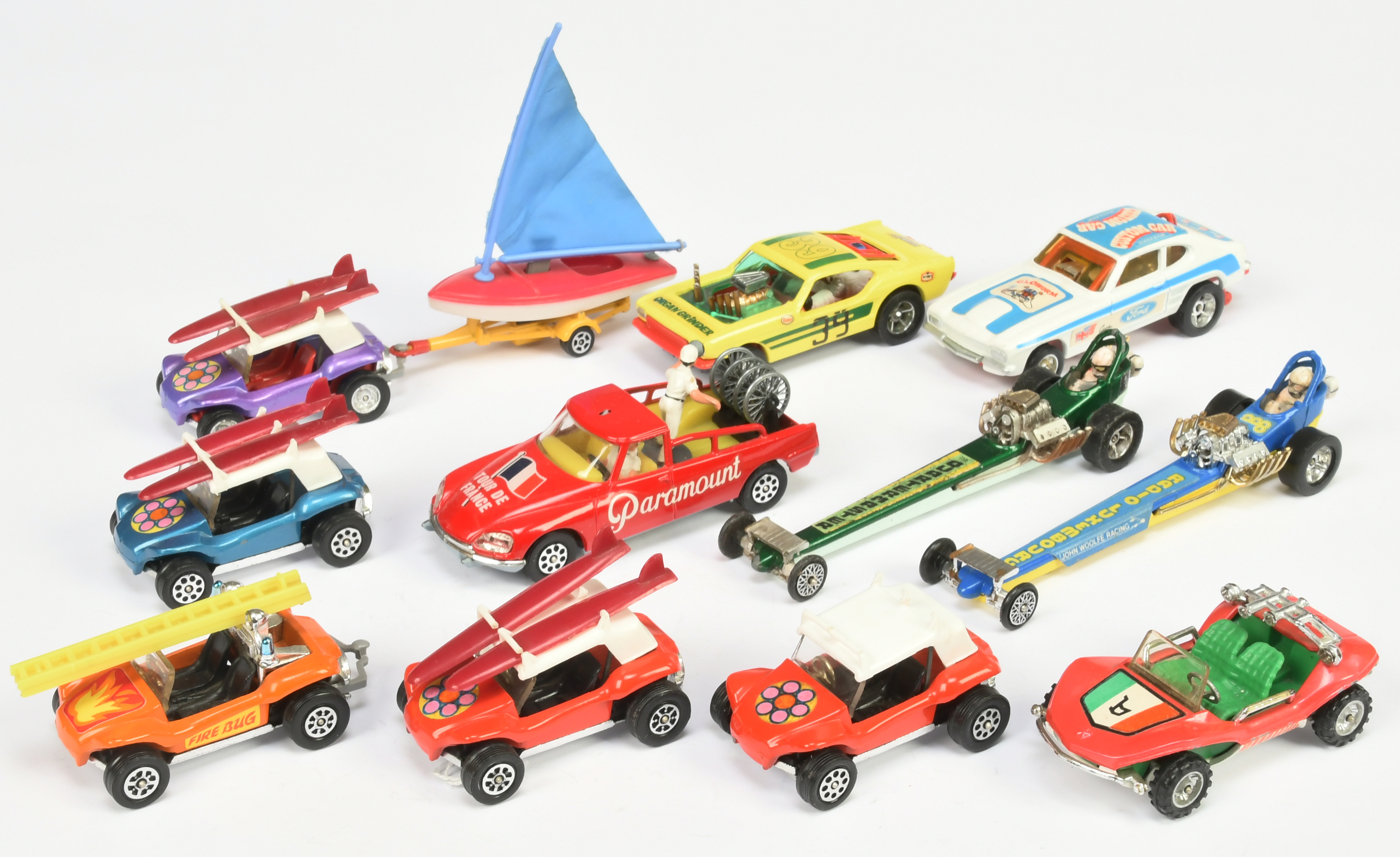 Corgi Toys Unboxed Whizzwheels Group To Include - GP Buggy with Boat On Trailer, Ford Capri Drags...