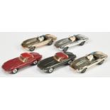 Corgi Toys Unboxed Group Of 5 Jaguar Type E  -  To Include - (1) Graphite Grey, Plum red hood, (2...