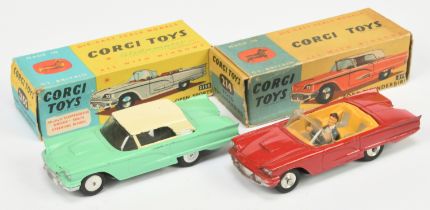 Corgi Toys Ford Thunderbird A Pair - (1) 214 Hardtop - Pale green, cream hood, silver trim and fl...