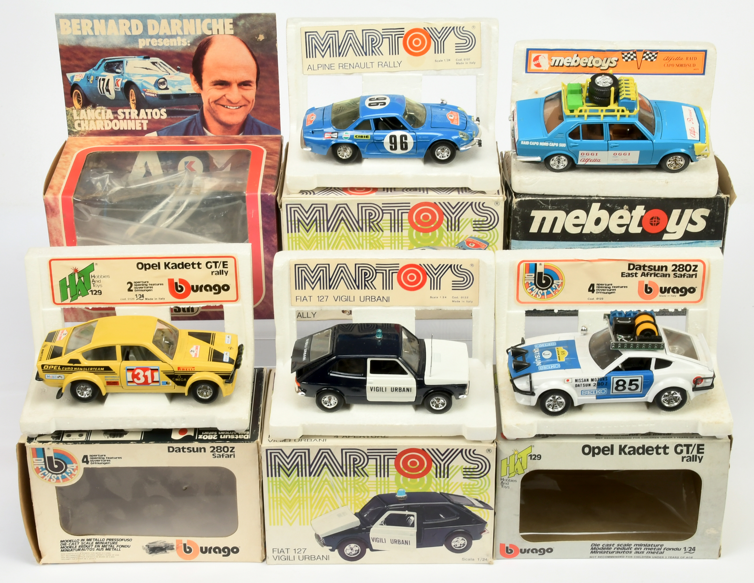 A Group Of  (1/24th & 1/25th) To Include Martoys Fiat 127 "police" Car, Bburago Datsun 280Z Rally...