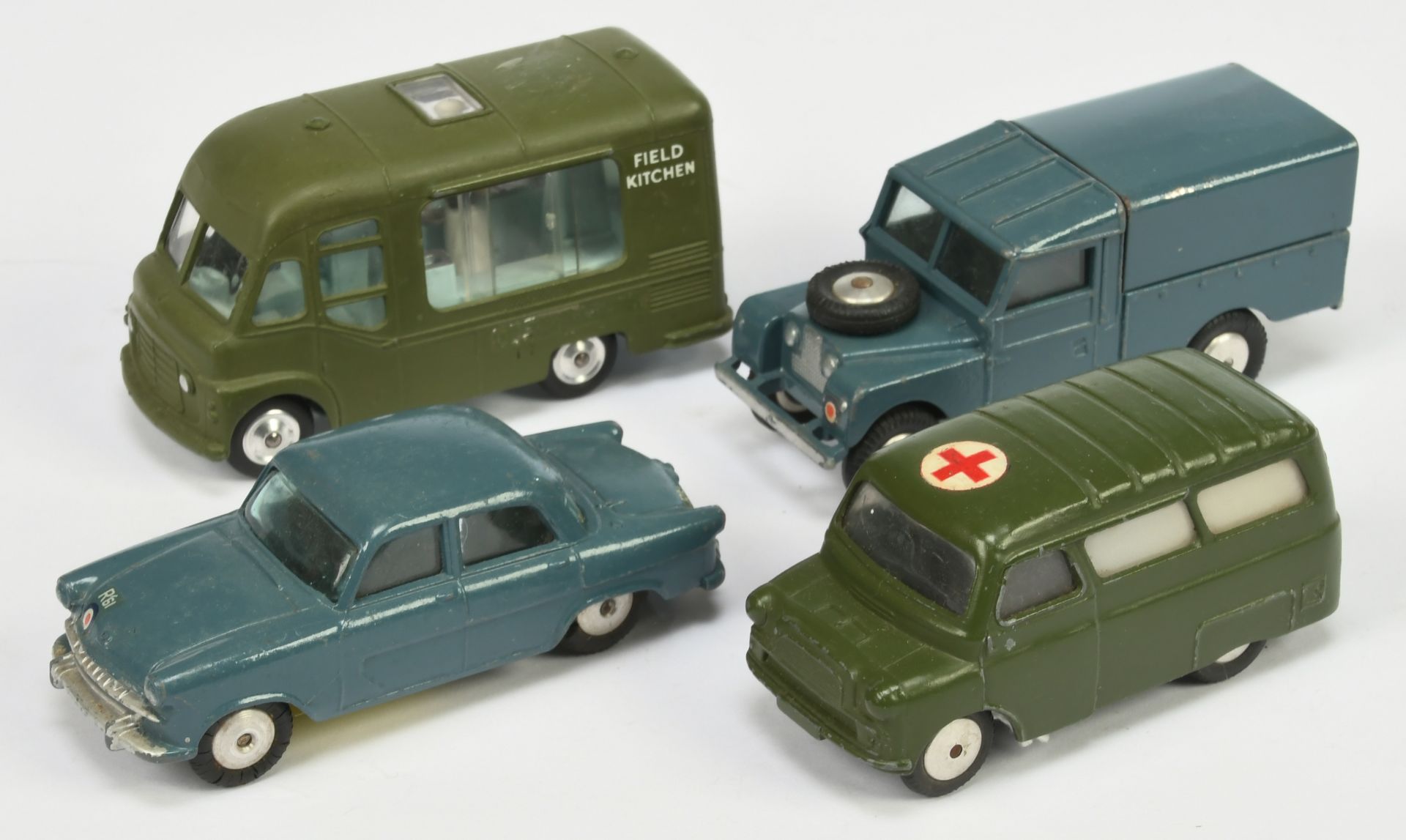 Corgi Toys Unboxed  Group Of Military To Include  - (1) Karrier Field Kitchen - Green, (2) Bedfor...