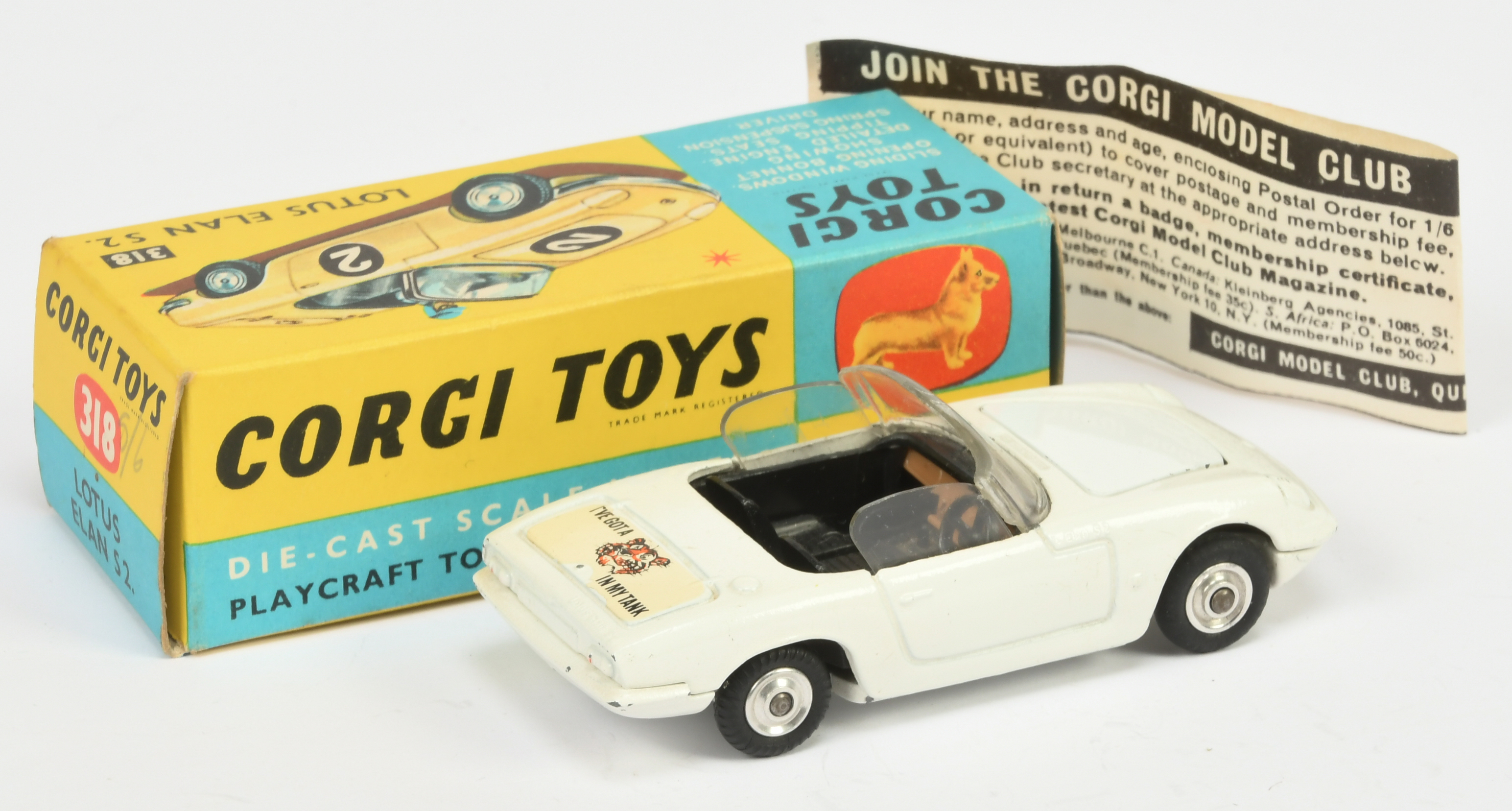 Corgi Toys 318 Lotus Elan S2 "Ive Got A Tiger In My Tank" - white body, black interior, silver tr... - Image 2 of 2