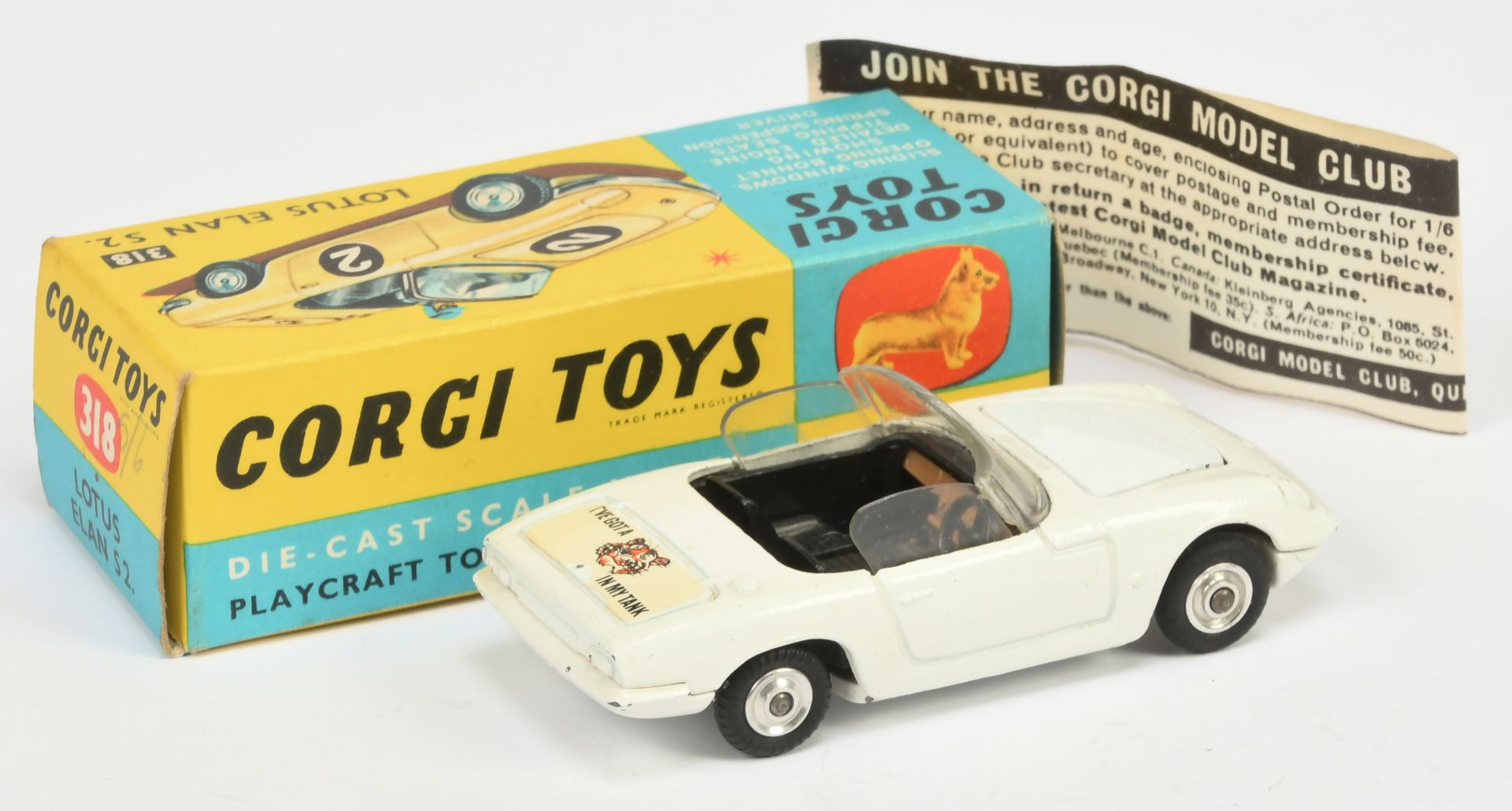 Corgi Toys 318 Lotus Elan S2 "Ive Got A Tiger In My Tank" - white body, black interior, silver tr... - Bild 2 aus 2