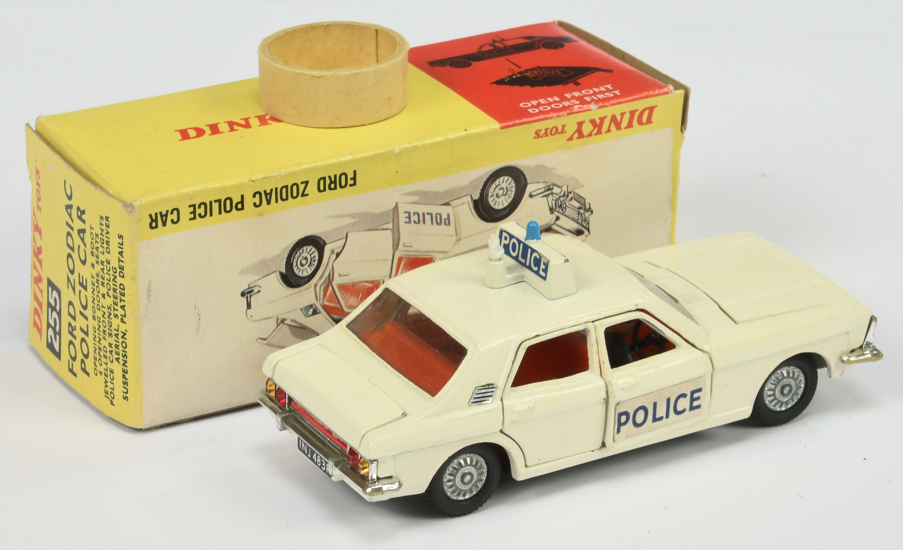 Dinky Toys 255 Ford Zodiac "Police" Car - Off white body, red interior,chrome trim, cast detailed... - Image 2 of 2