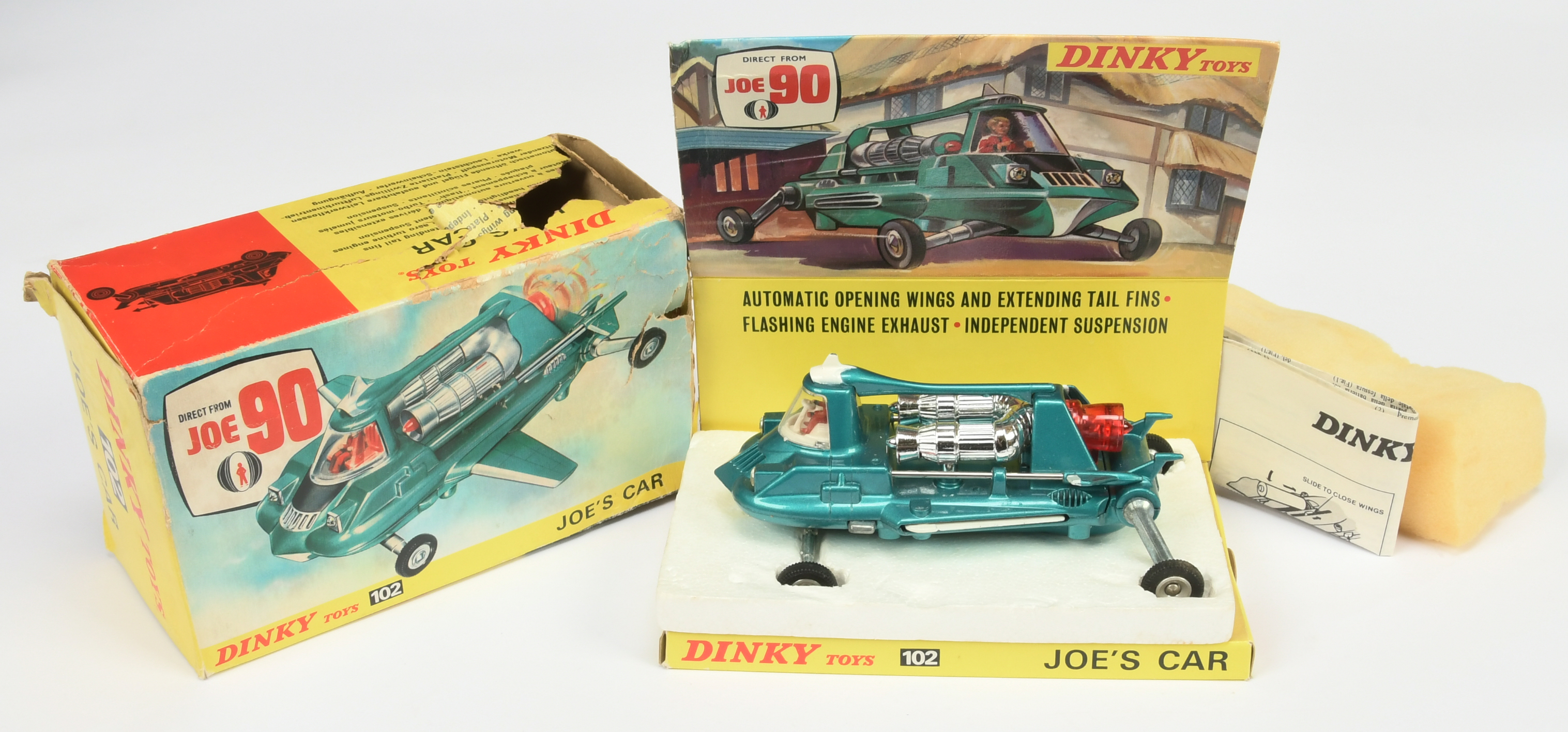 Dinky Toys 102 "Joe 90" Joe's Car - Metallic Aqua , white, red rear thruster - this battery opera...