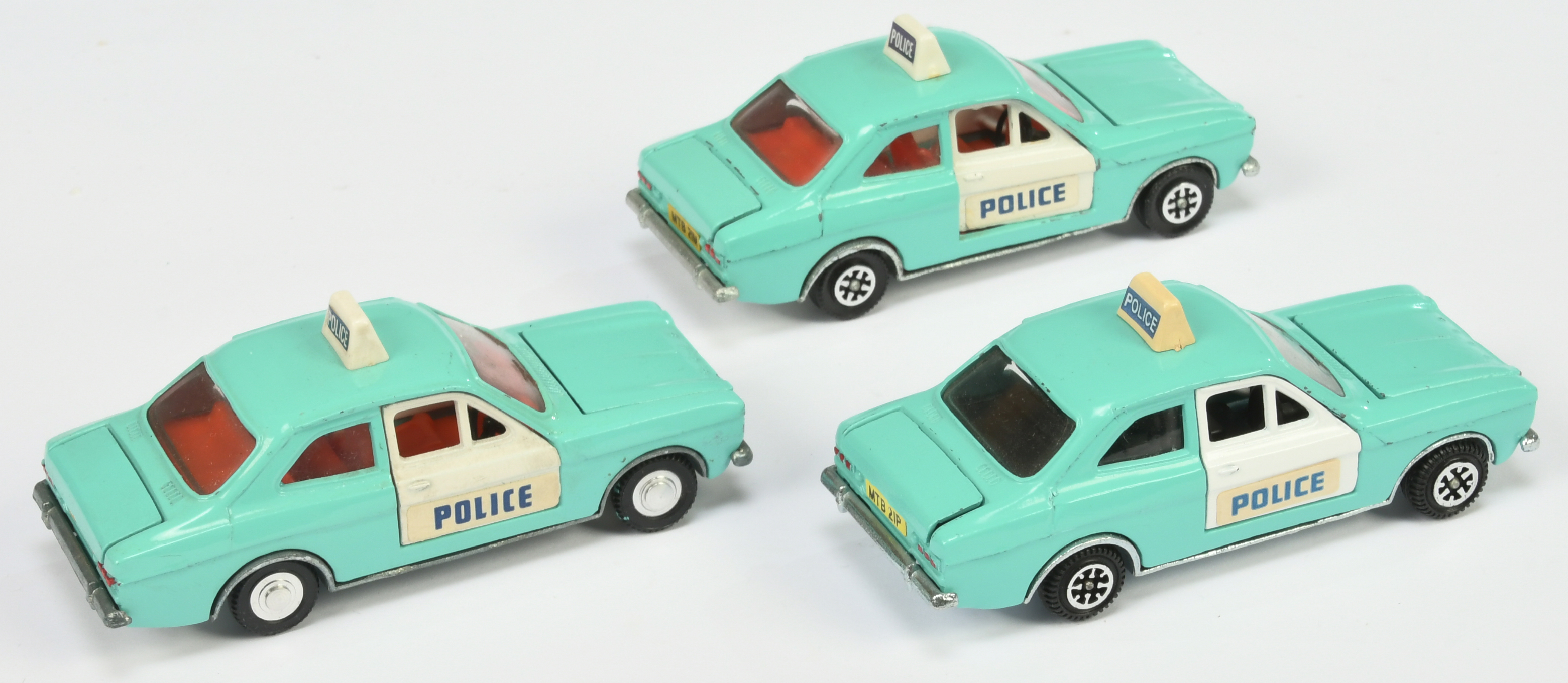 Dinky Toys 270  Ford Escort Mark 1 "Police" Car Unboxed Group Of 3 - (1) Turquoise body, white do... - Image 2 of 2