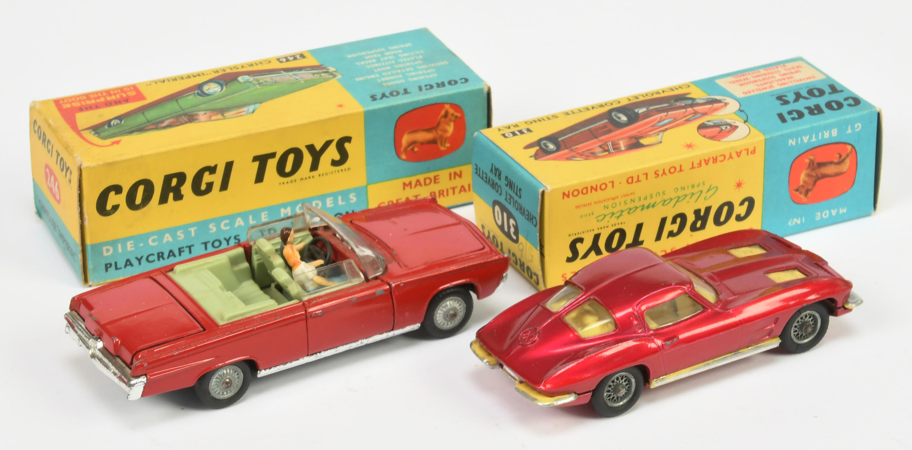 Corgi Toys  246 Chrysler Imperial - Red body, pale green interior with figures, chrome trim, cast... - Image 2 of 2