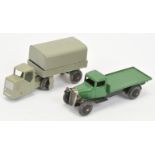 Dinky Toys  A Pair - (1) 25C Flat truck - Green, black chassis and rigid hubs and (2) 33W Mechani...