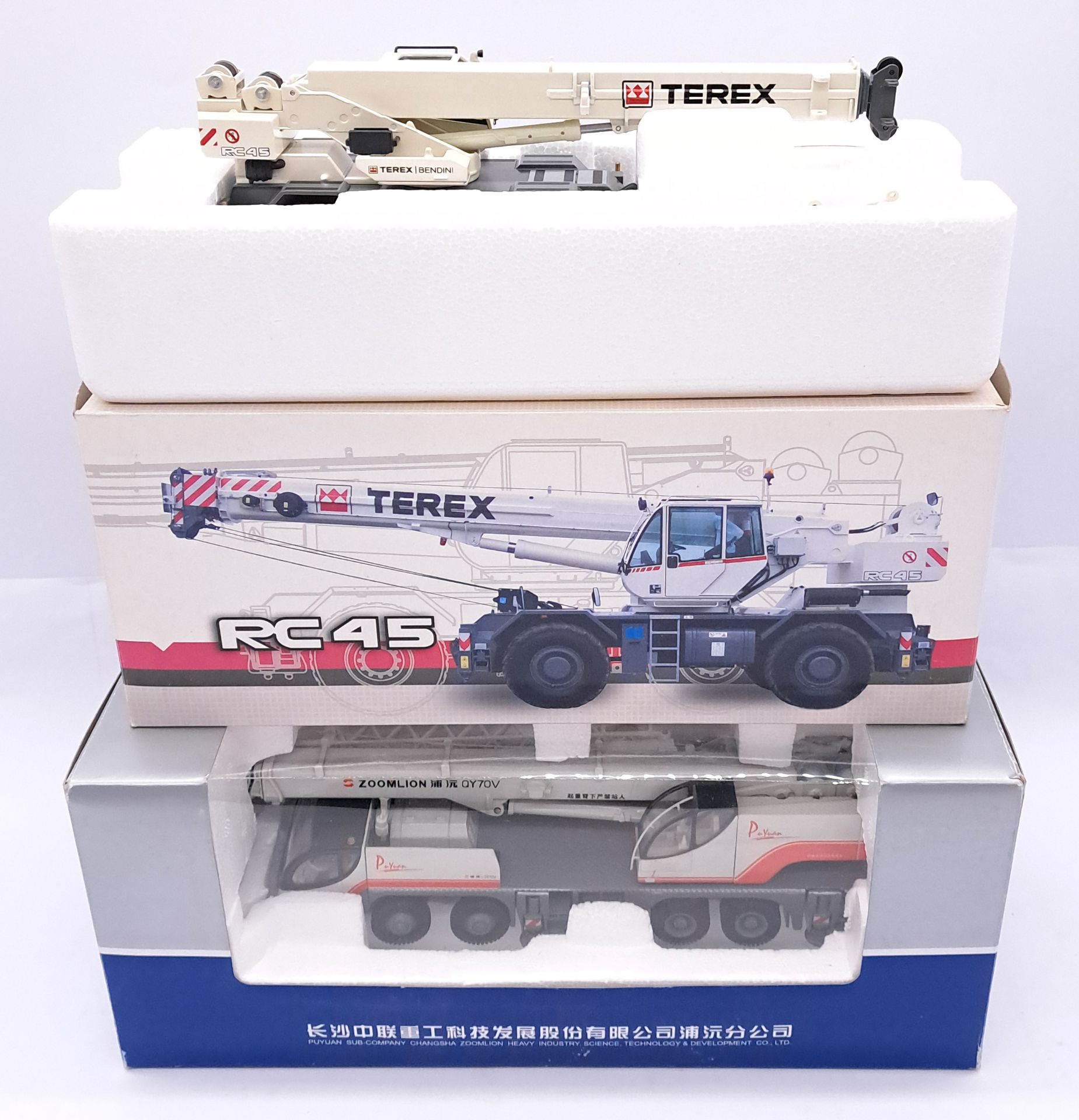 NZG & PuYuan Zoomilion, a boxed pair of 1:50 scale Crane models