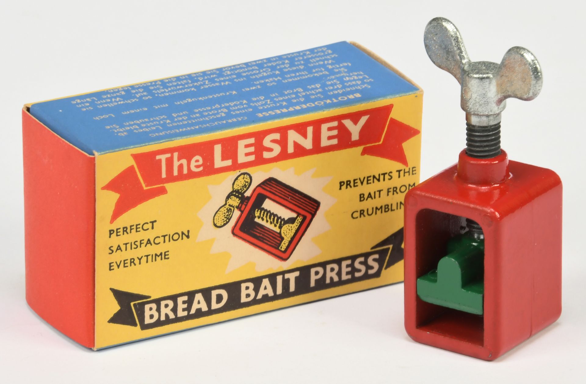 Matchbox Lesney Bread Bait Press - red, bare metal screw with green press - Near Mint, superb exa...