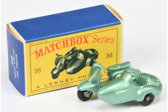 Matchbox Regular Wheels 36b Lambretta TV175 Scooter & Sidecar - lighter metallic silver-green bod... - Image 1 of 3