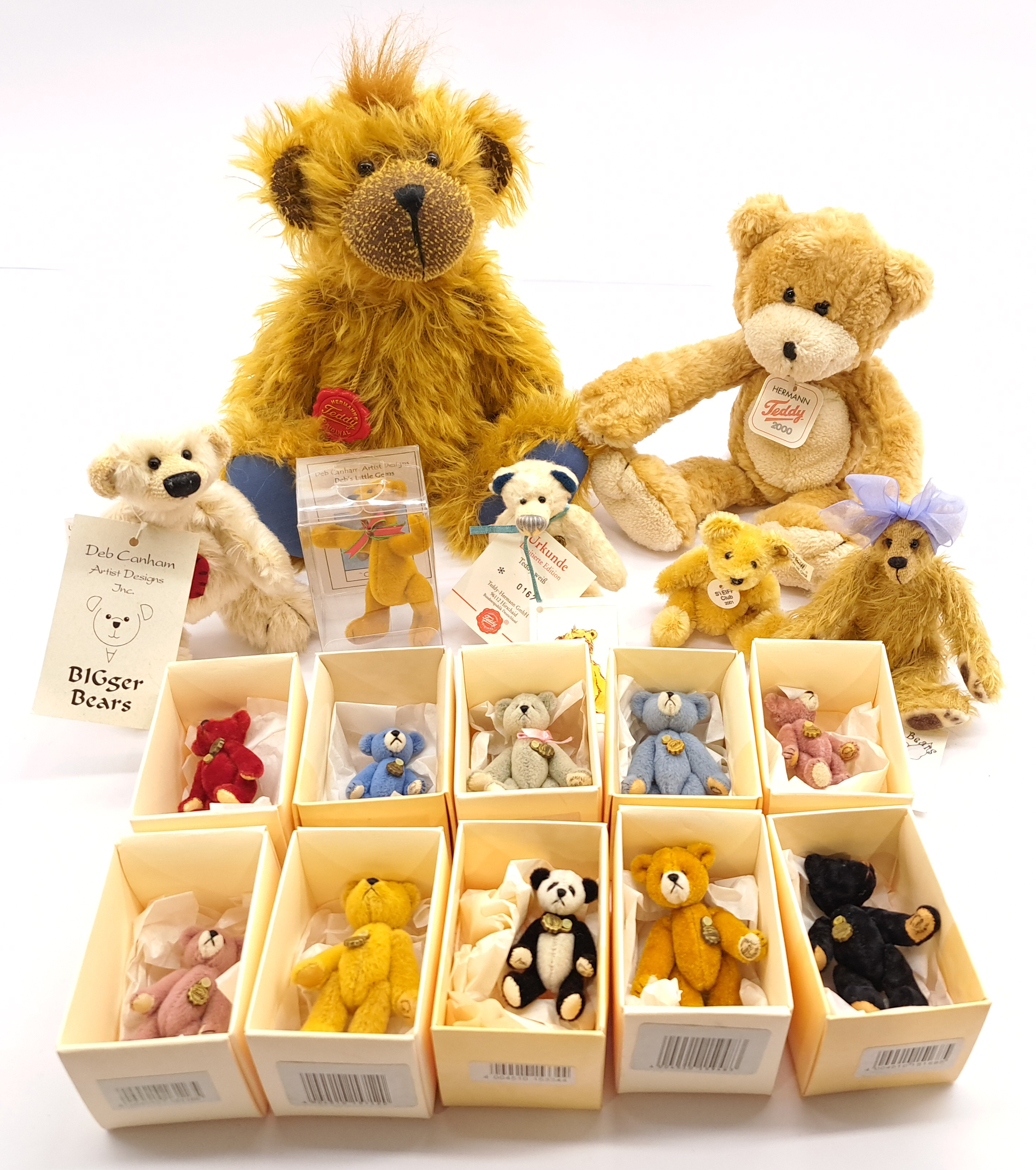 Miniature Teddy Bear Group Including: (1) Hermann Teddy Miniatures x10, Mini Bear Velvet, 2.5"/7c...