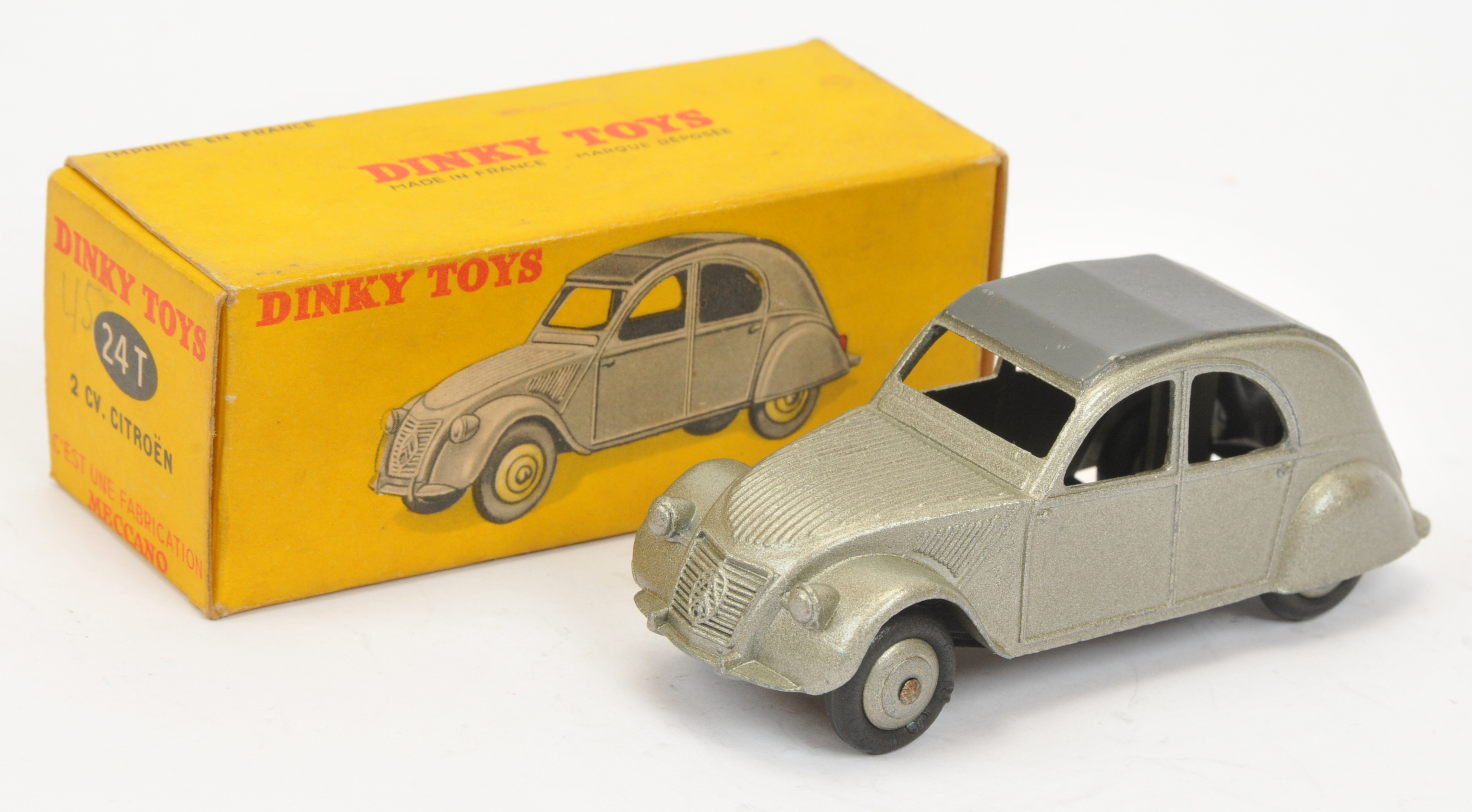 French Dinky 24T Citroen 2CV - Silver-Grey body, dark grey roof panel, convex hubs 