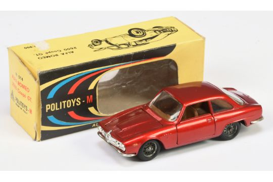 Politoys 514 Alfa Romeo 2600 Coupe GT - metallic red, brown interior, chrome trim, cast wire whee... - Image 1 of 2