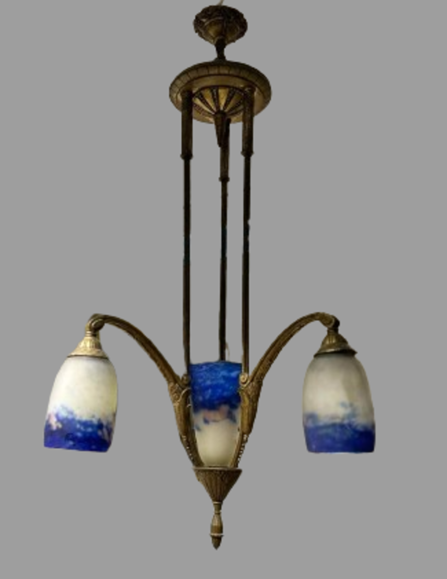3-armige antike Pate de Verre Degue Jugendstil Lampe - Image 6 of 8