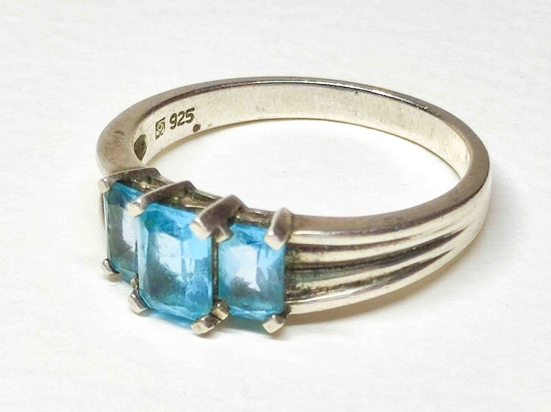 XL 925er Silber Ring + Blautopas