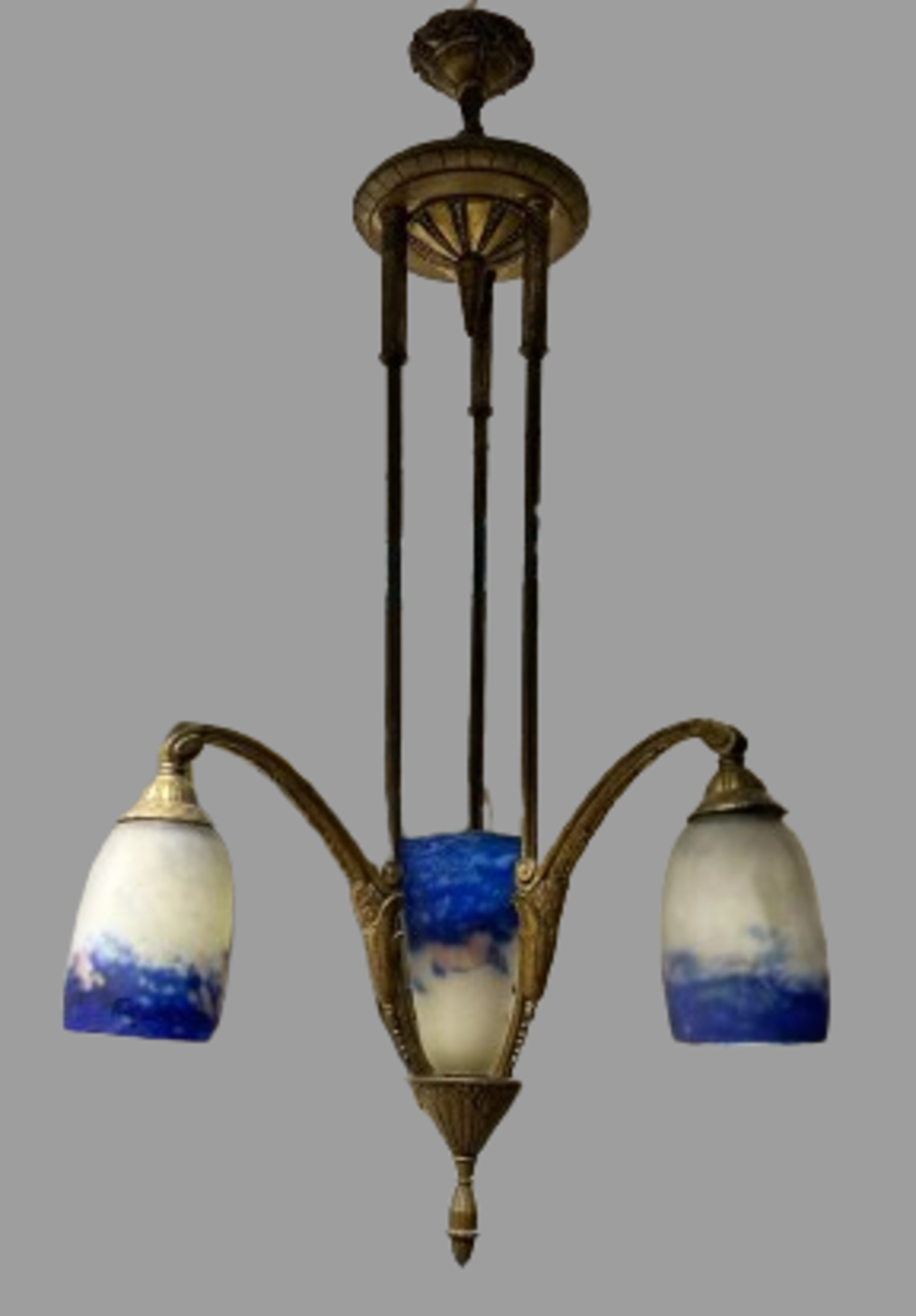 3-armige antike Pate de Verre Degue Jugendstil Lampe - Image 7 of 8