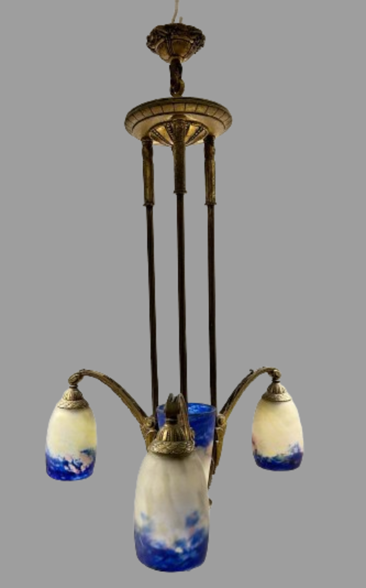 3-armige antike Pate de Verre Degue Jugendstil Lampe - Image 3 of 8