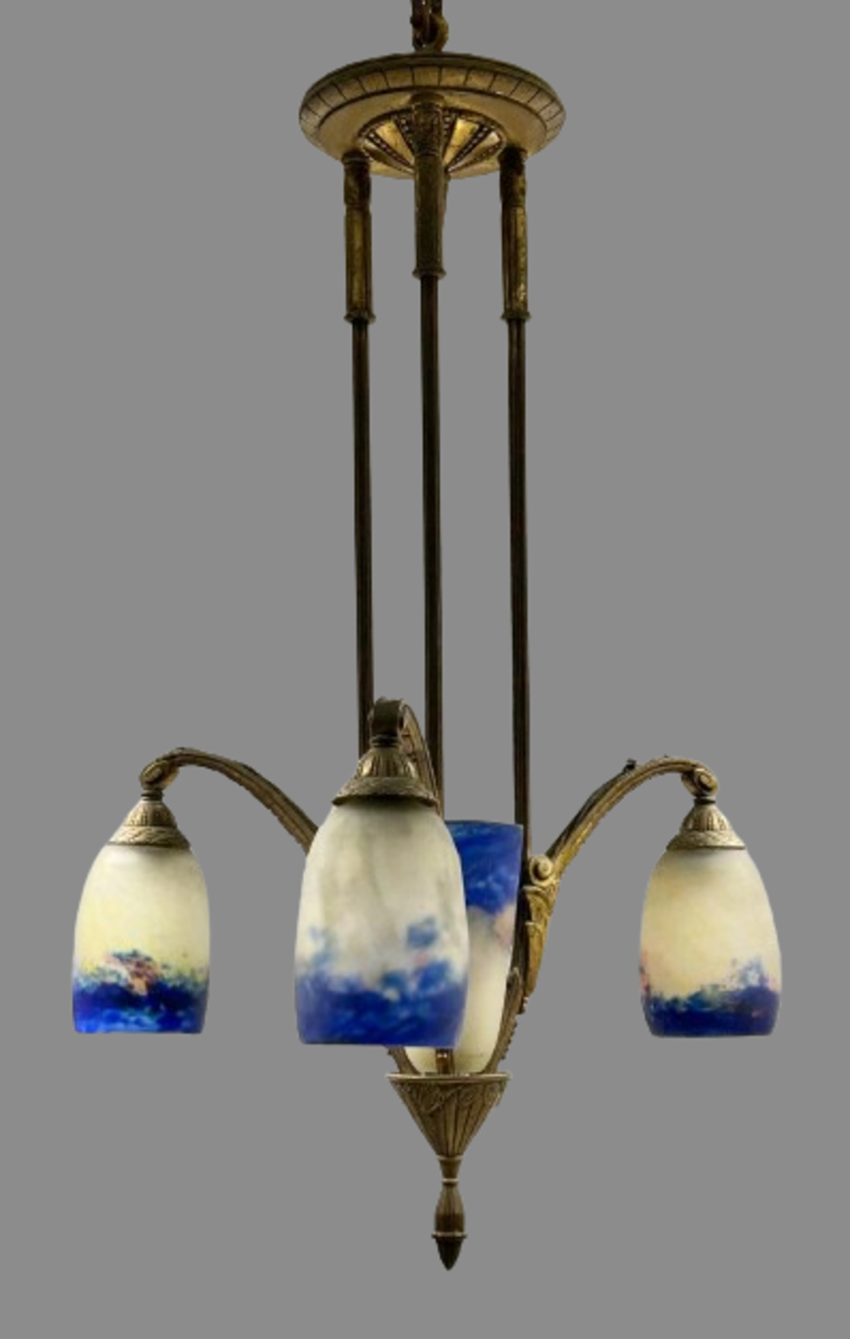 3-armige antike Pate de Verre Degue Jugendstil Lampe - Image 8 of 8