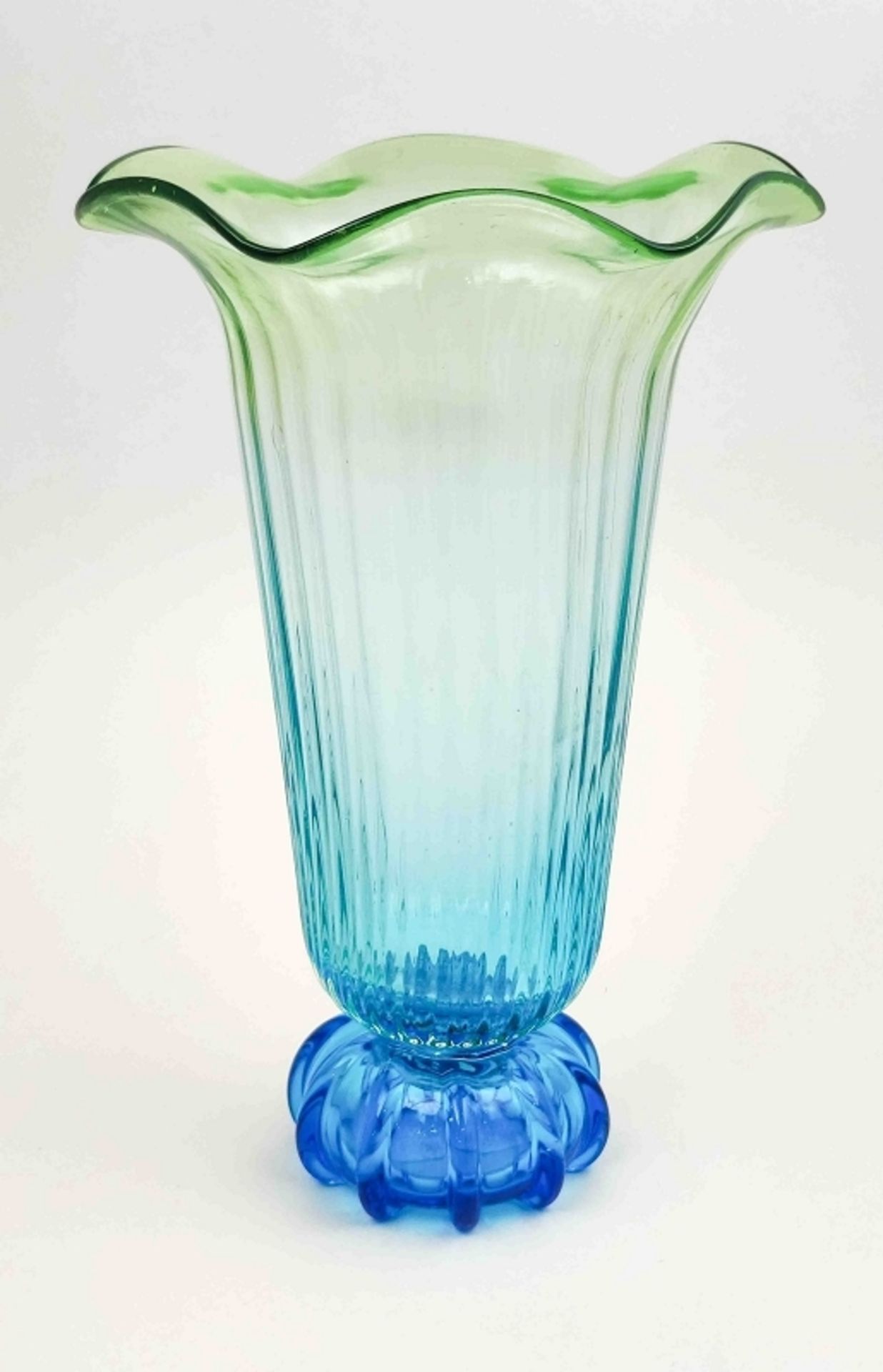 Große Jugendstil Glas Vase blau gelb