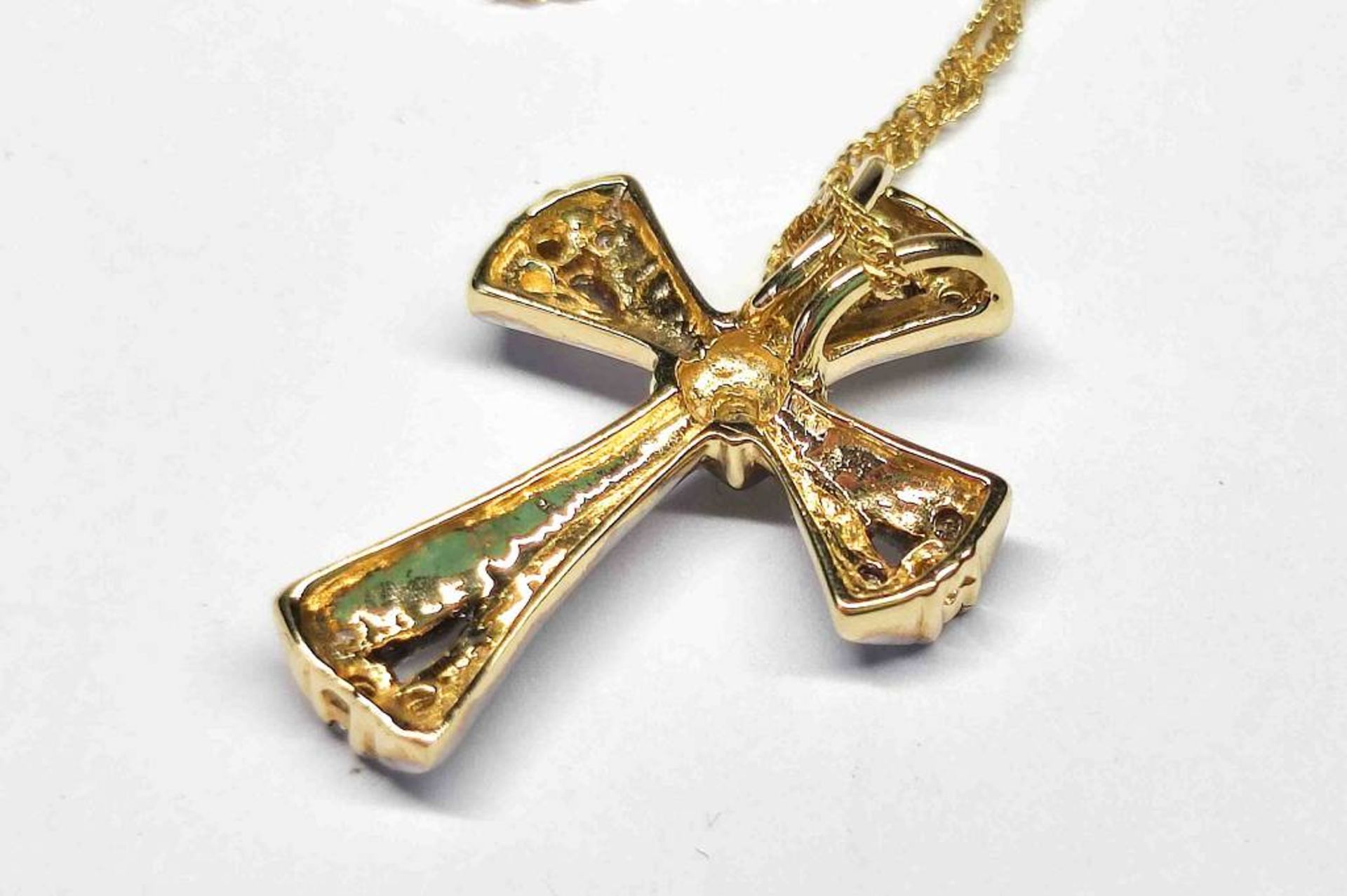 585 14K GG / WG Diamant Kreuz + Kette - Bild 2 aus 4