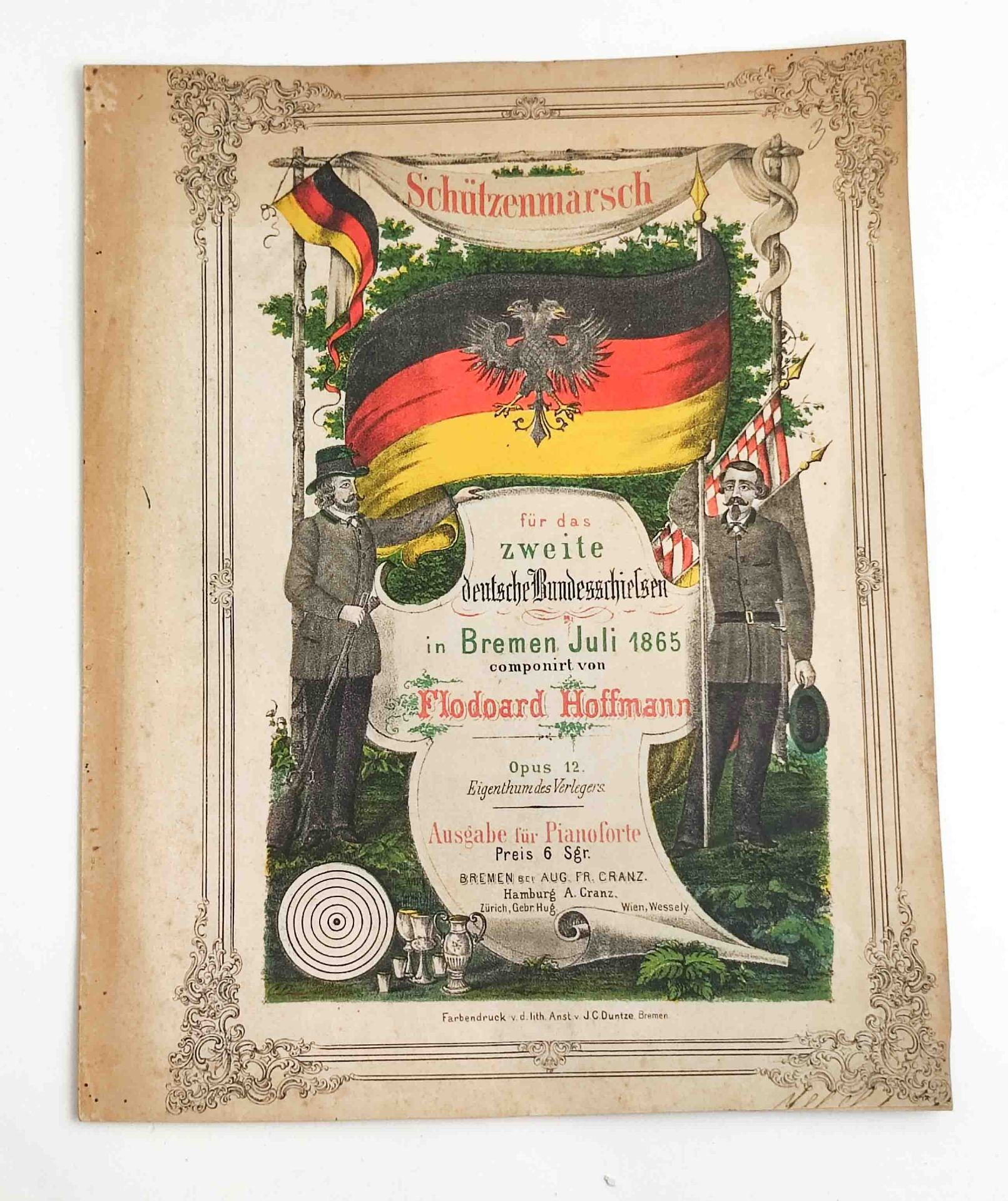 Antike Bremer Schützenmarsch Noten 1865