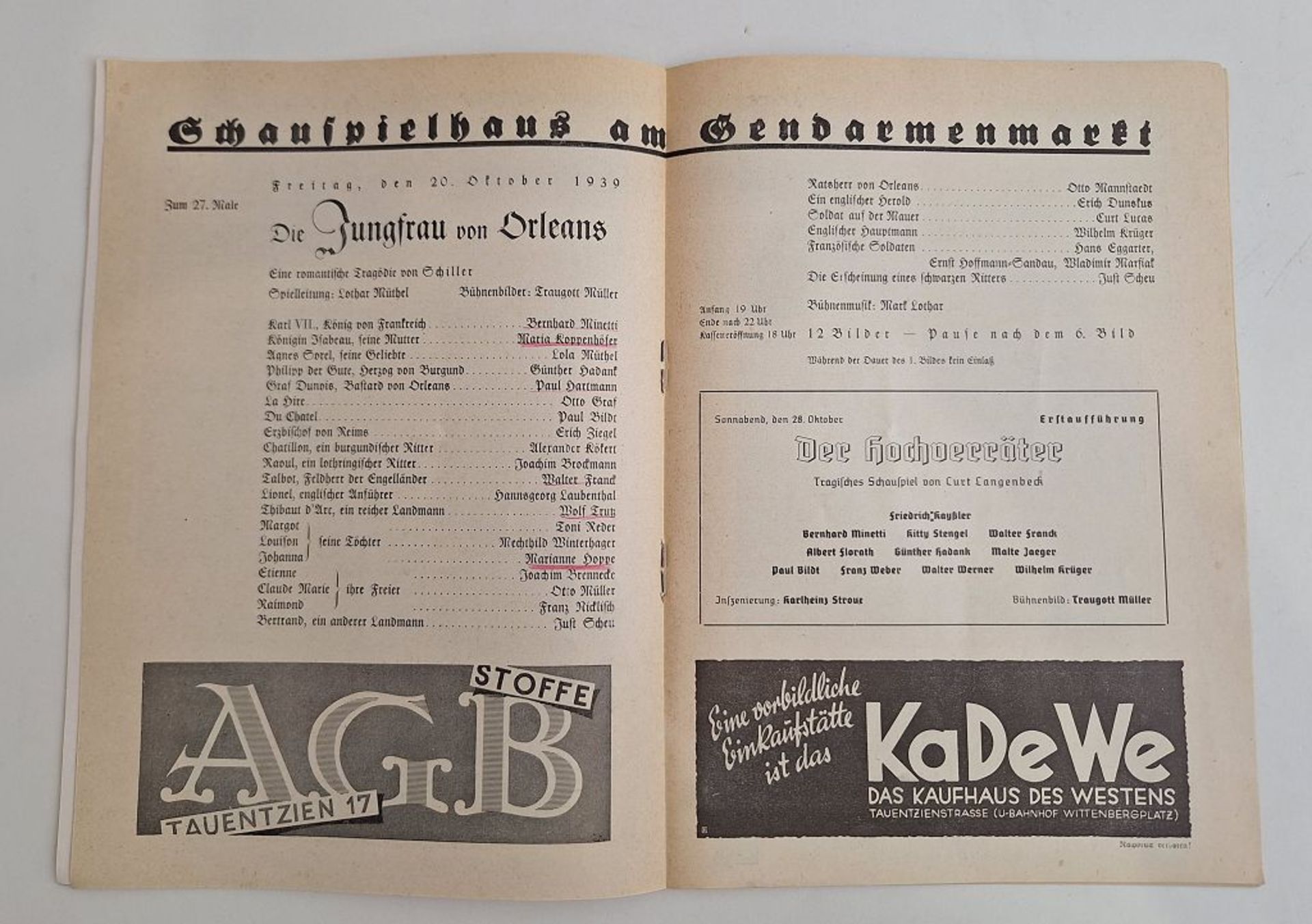 WKII Programmheft + orig. Eintrittskarte Staatstheater Berlin 1939 - Bild 2 aus 3