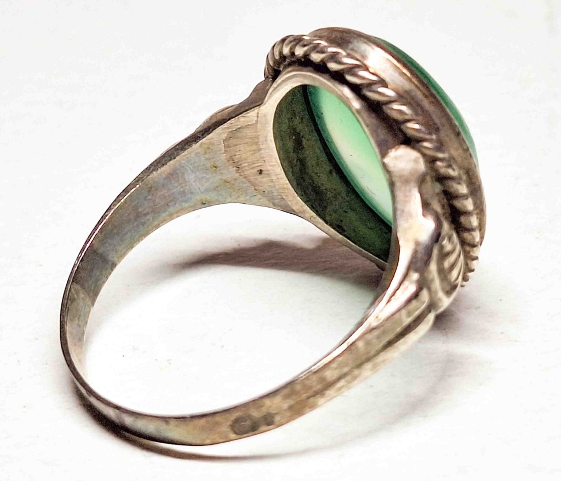 925er Silber Ring + Jade - Bild 2 aus 2