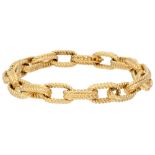 18K Yellow gold anchor link bracelet with braided details.