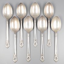 8-piece set of dinner spoons, model Royal Danish at Codan S.A. (Mexico), silver.
