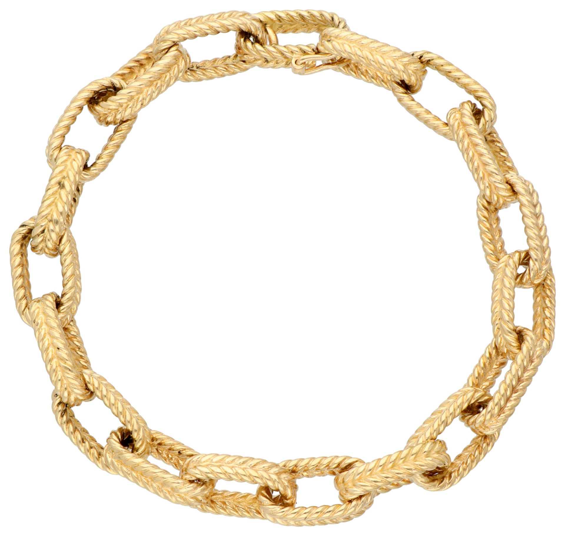 18K Yellow gold anchor link bracelet with braided details. - Image 2 of 3