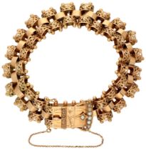 Antique 14K rose gold buckle link bracelet with seed pearl.