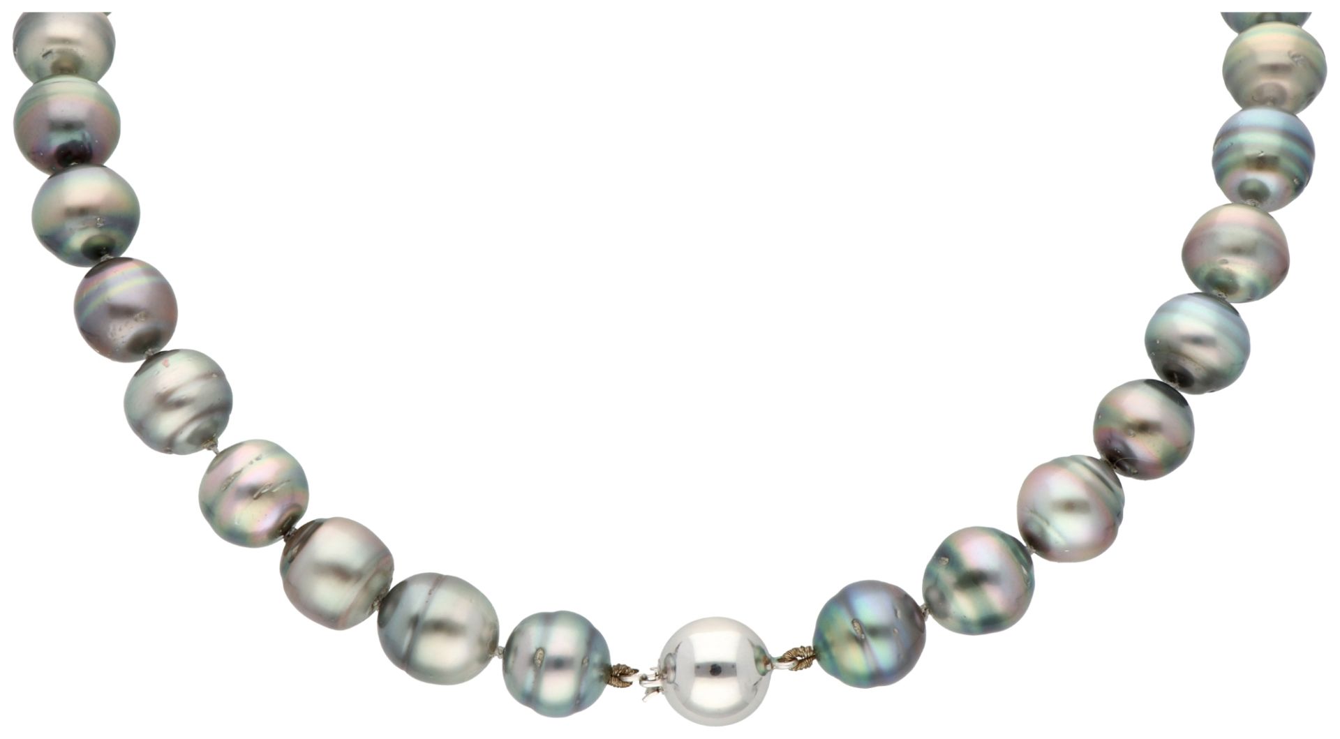 Tahiti pearl necklace with 18K white gold ball clasp.