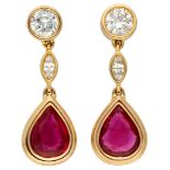 18K Yellow gold ear studs set with approx. 0.95 ct. diamond and synthetic ruby.