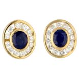 18K Yellow gold ear studs set with approx. 1.50 ct. natural sapphire and approx. 0.70 ct. diamond.