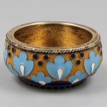 Silver salt cellar with enamel inlay.