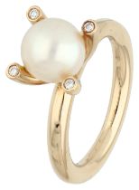 Bron 14K yellow gold 'Phlox' ring with cultured pearl and diamond.