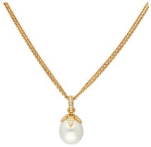 Bron 18K yellow gold pendant with cultured South Sea pearl and diamonds on a double-row yellow gold 