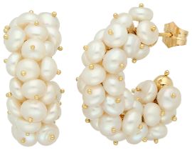 14K Yellow gold creole pearl earrings.