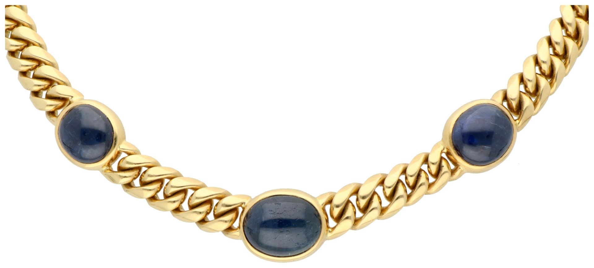 18K Yellow gold gourmet link necklace set with approx. 32 ct. natural sapphire. - Image 3 of 4